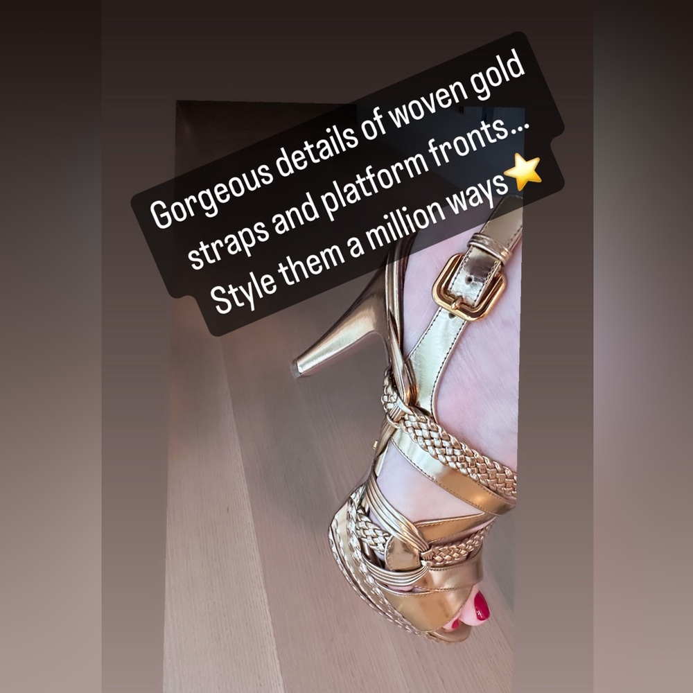 Prada Gold Metallic Woven all leather Platform Sandals 38 1/2 (Mint Condition) - Picture 12 of 15